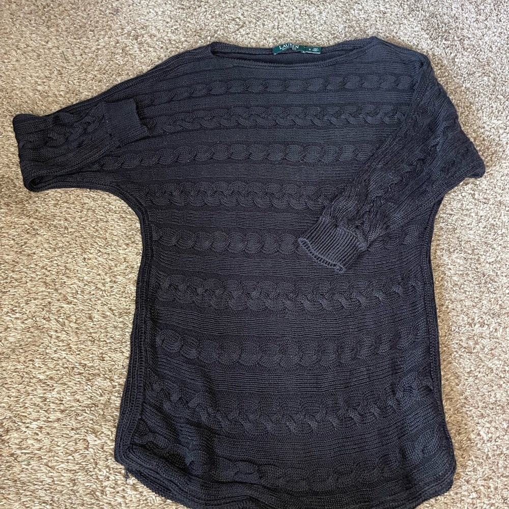 Lauren | Ralph Lauren Black Boat Neck, Long, Cable Design Sweater | Size Small